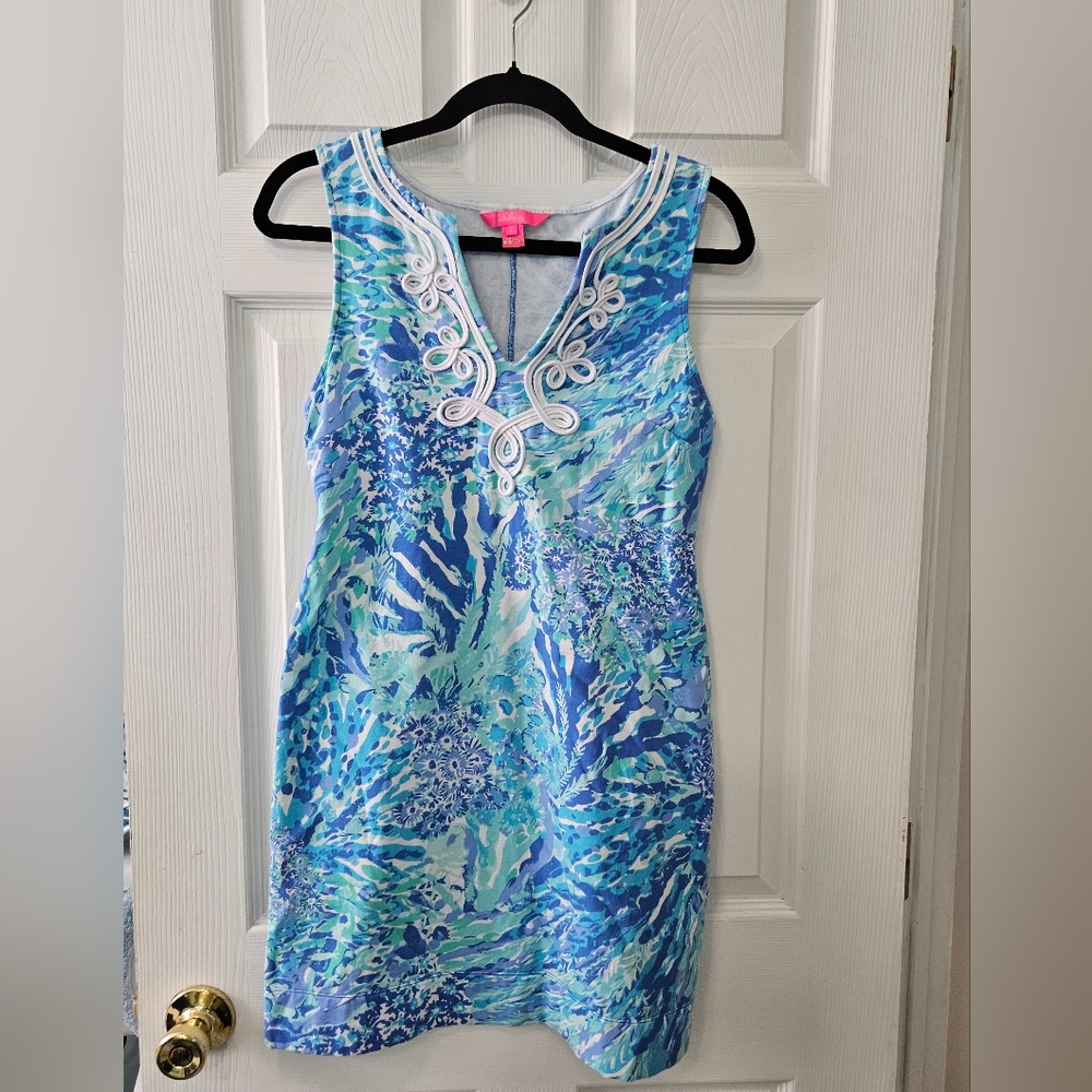Lilly Pulitzer Blue and Green Midi Dress - S - Preloved